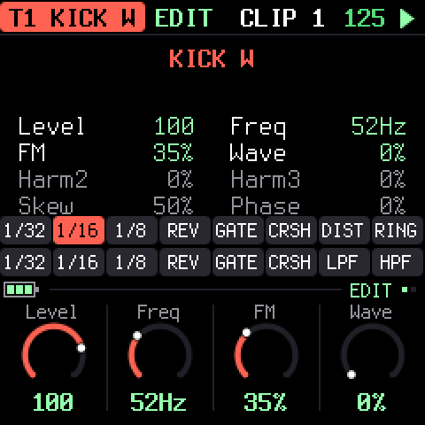 Playing: a scatter effect held on the kick